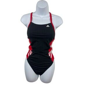 Adidas Black Red One Piece Swimsuit Size 34 Performance Swimwear Open Back NWOT